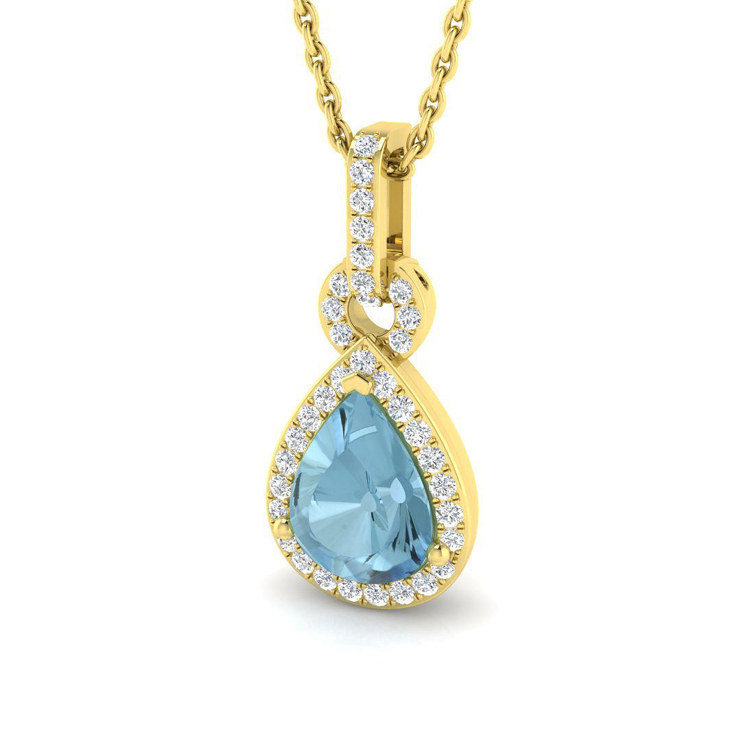 Pear Cut Aquamarine Diamond Halo Drop Pendant Necklace in 10K/14K gold and platinum with certified lab-grown or natural diamonds