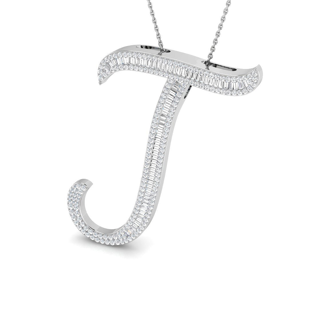 Paved Initial Diamond Pendant Necklace in 10K/14K gold and platinum with certified lab-grown or natural diamonds