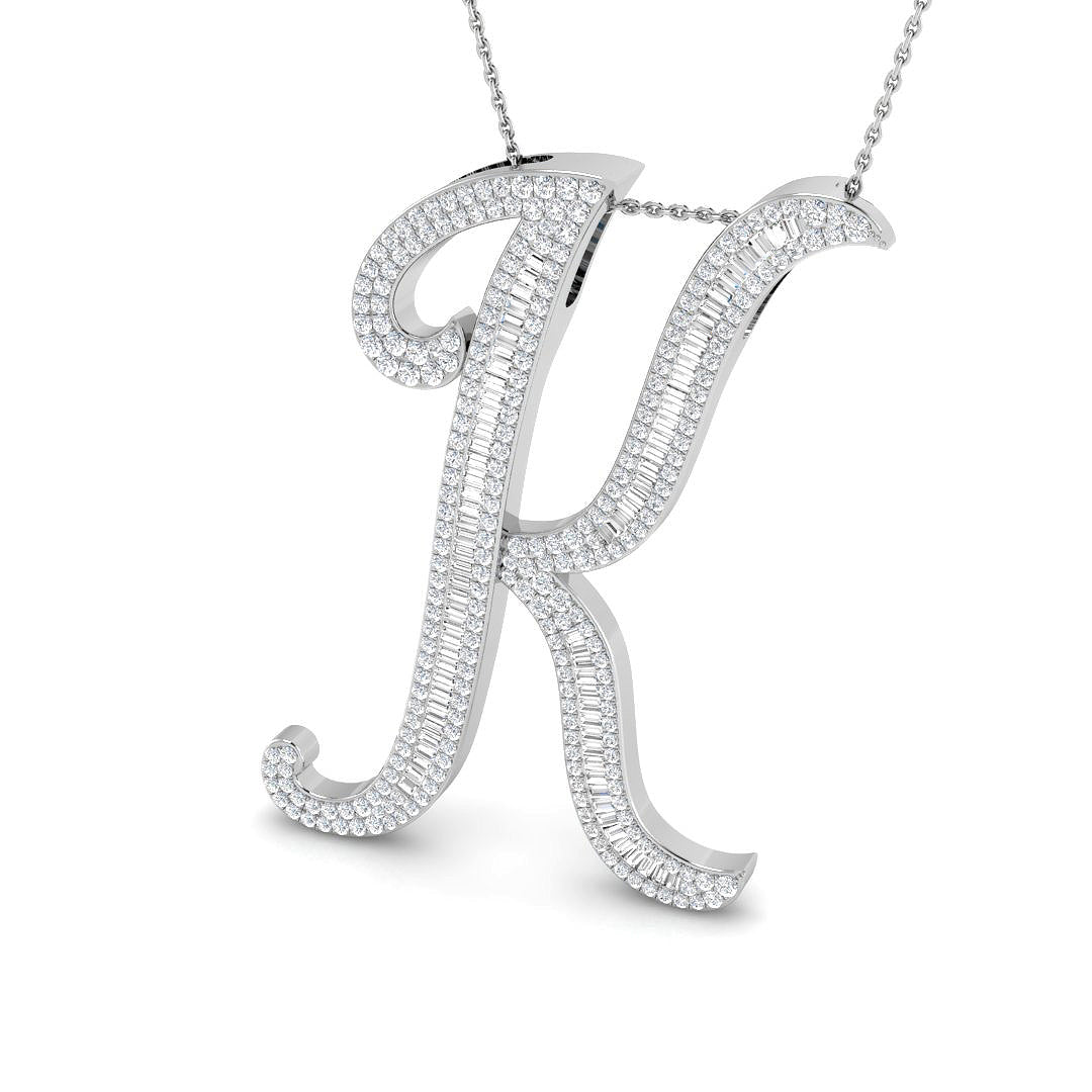 Paved Initial Diamond Pendant Necklace in 10K/14K gold and platinum with certified lab-grown or natural diamonds