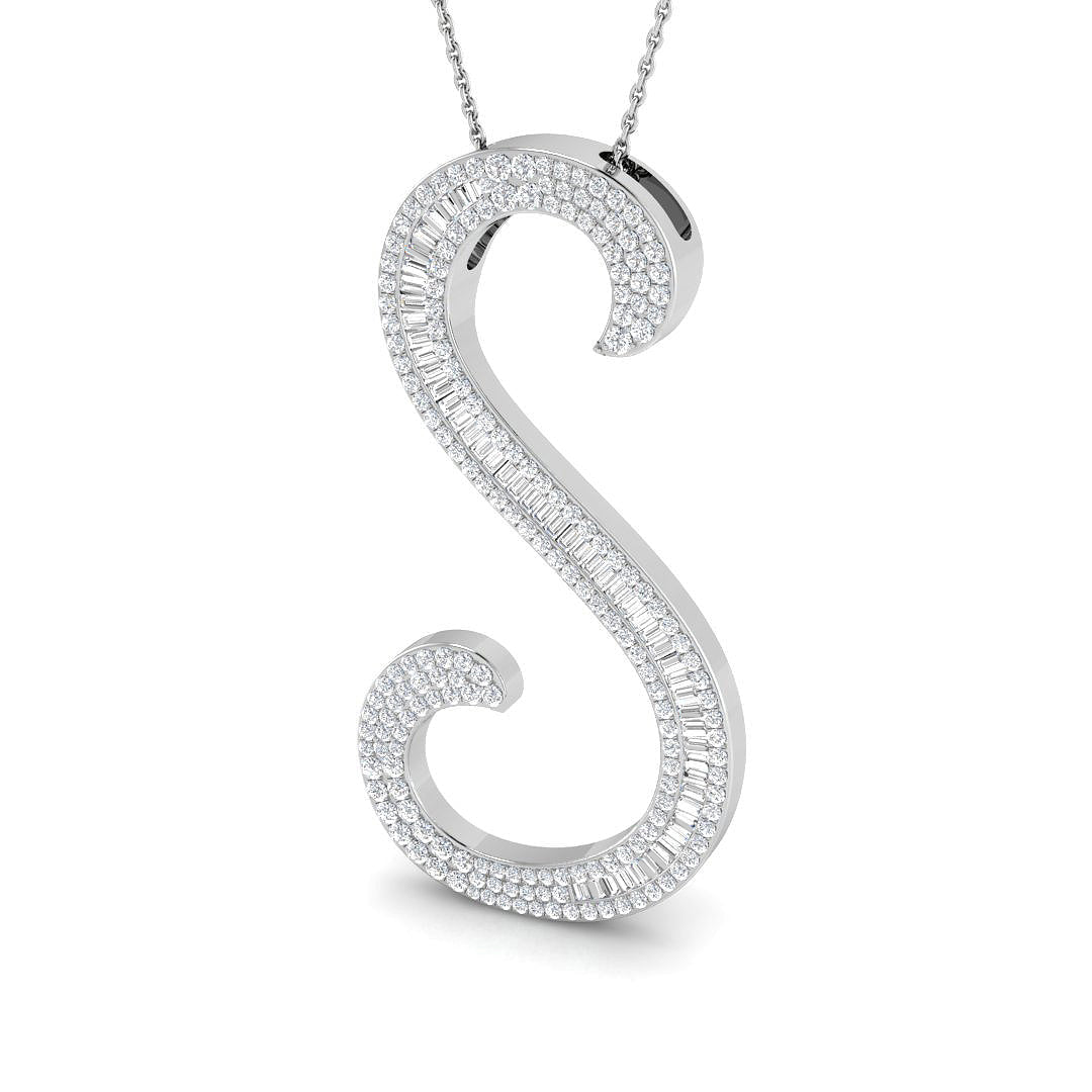 Paved Initial Diamond Pendant Necklace in 10K/14K gold and platinum with certified lab-grown or natural diamonds