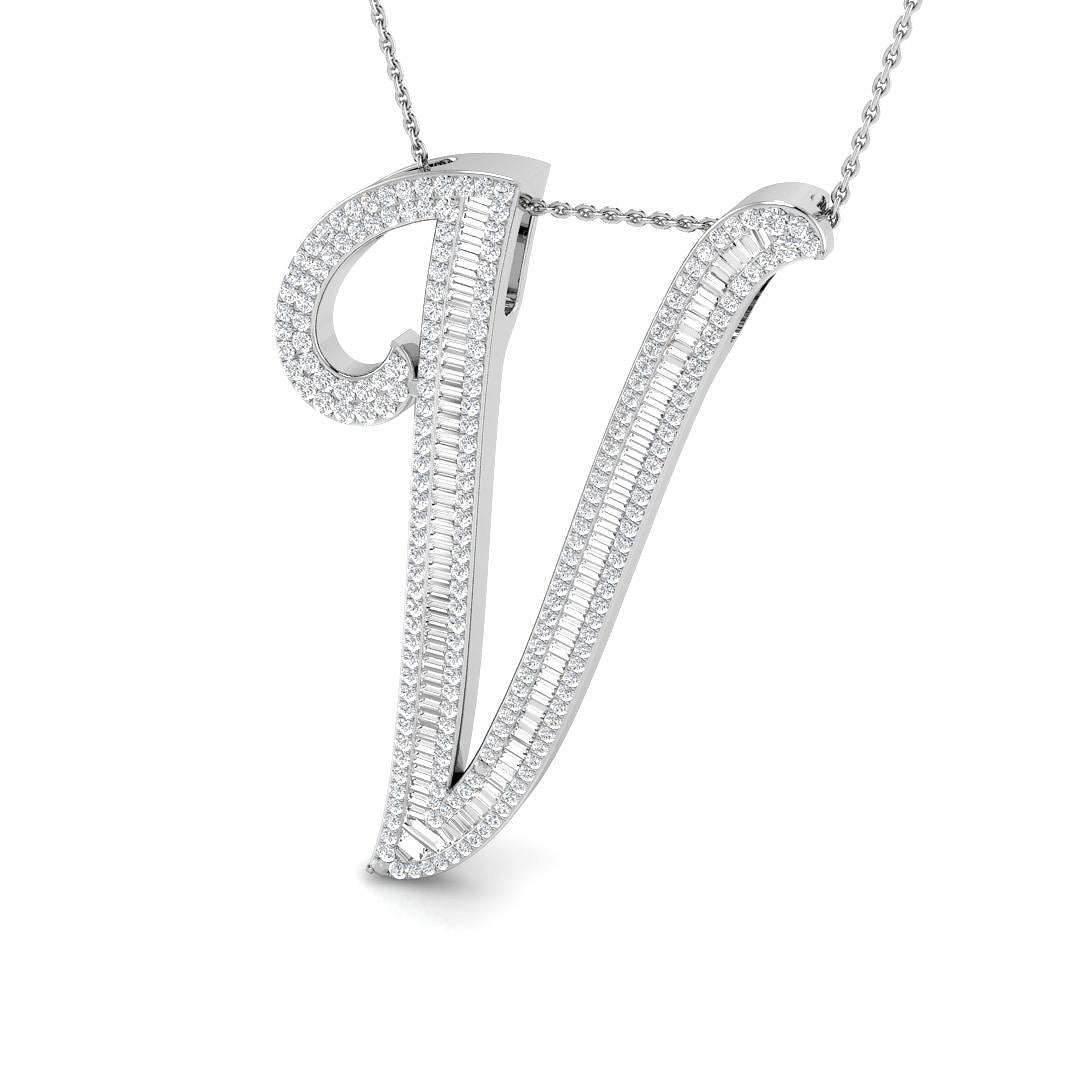 Paved Initial Diamond Pendant Necklace in 10K/14K gold and platinum with certified lab-grown or natural diamonds