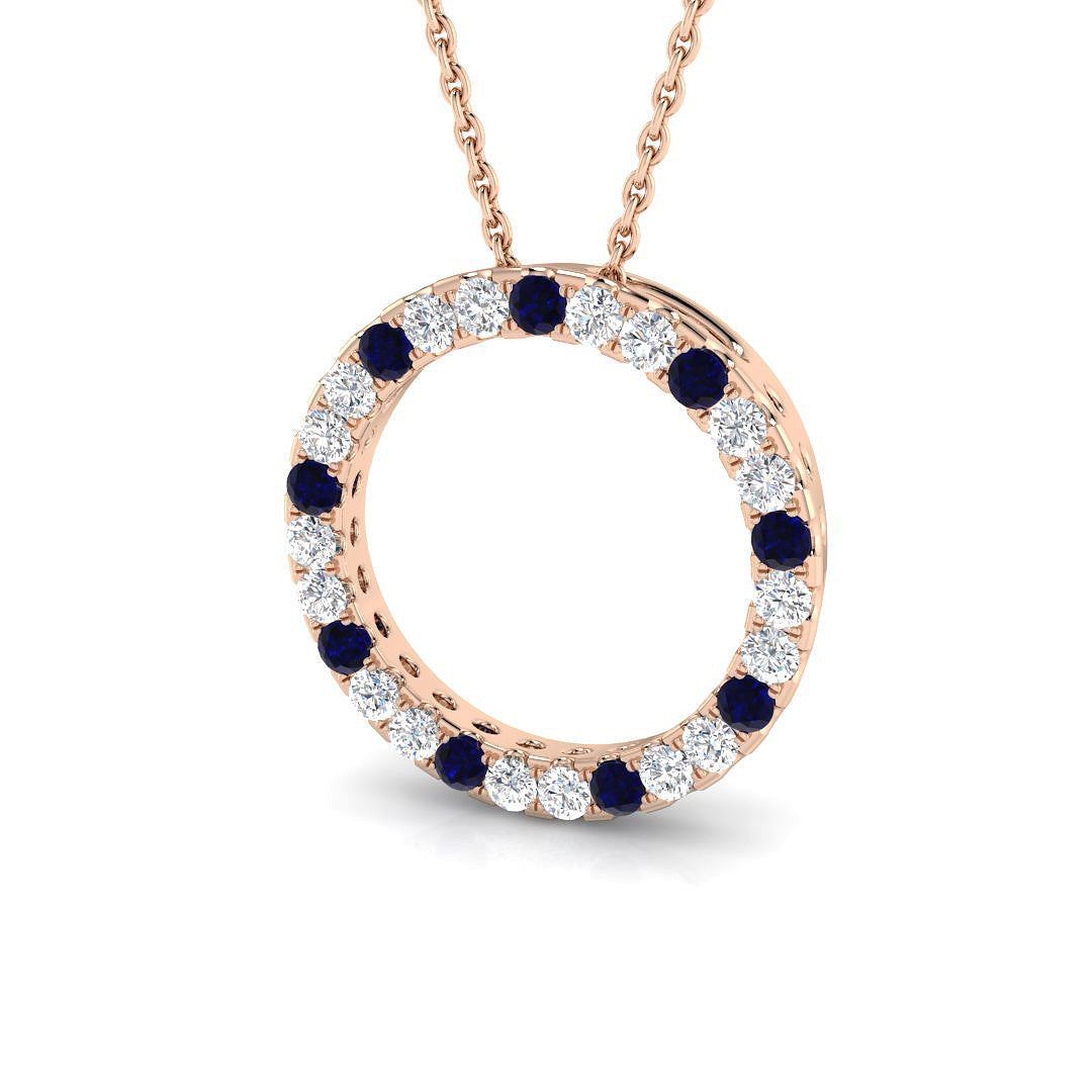 Blue Sapphire & Diamond Circle Pendant Necklace in 10K/14K gold and platinum with certified lab-grown or natural diamonds