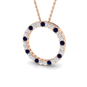 Blue Sapphire & Diamond Circle Pendant Necklace in 10K/14K gold and platinum with certified lab-grown or natural diamonds