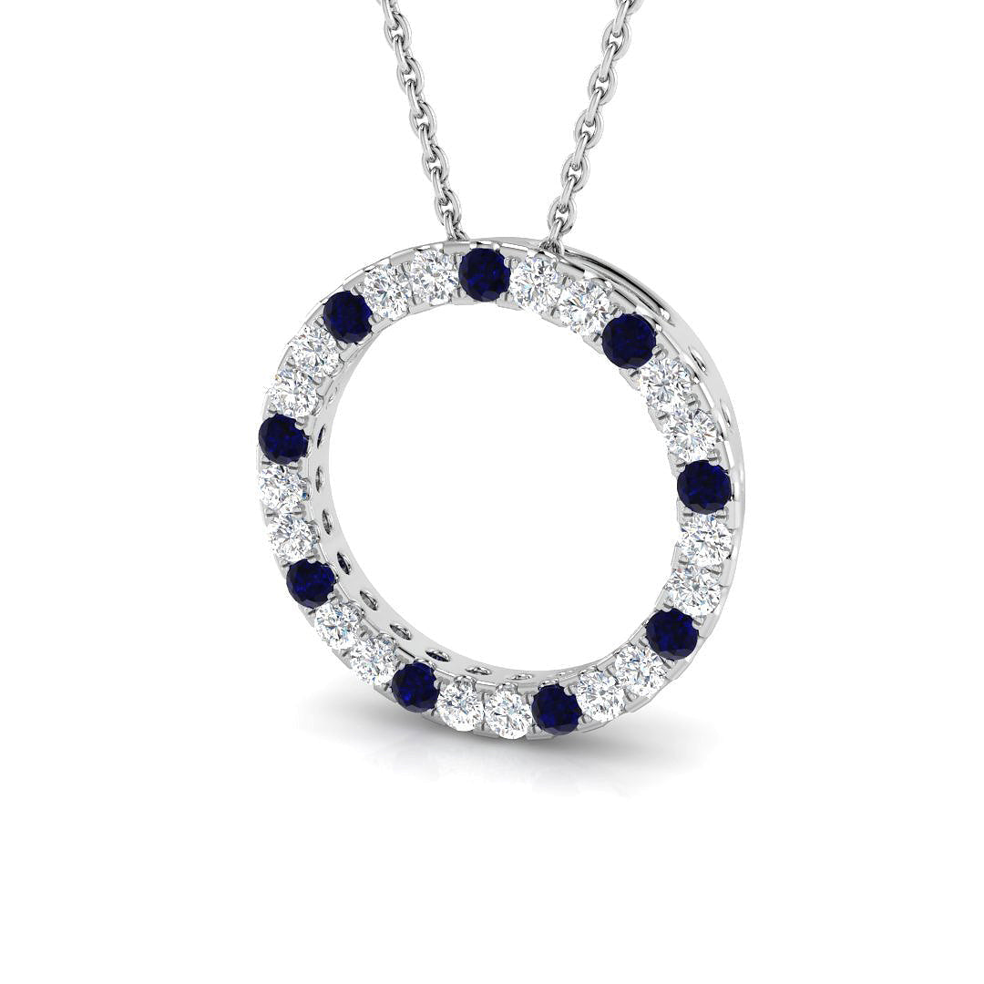 Blue Sapphire & Diamond Circle Pendant Necklace in 10K/14K gold and platinum with certified lab-grown or natural diamonds