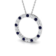 Blue Sapphire & Diamond Circle Pendant Necklace in 10K/14K gold and platinum with certified lab-grown or natural diamonds