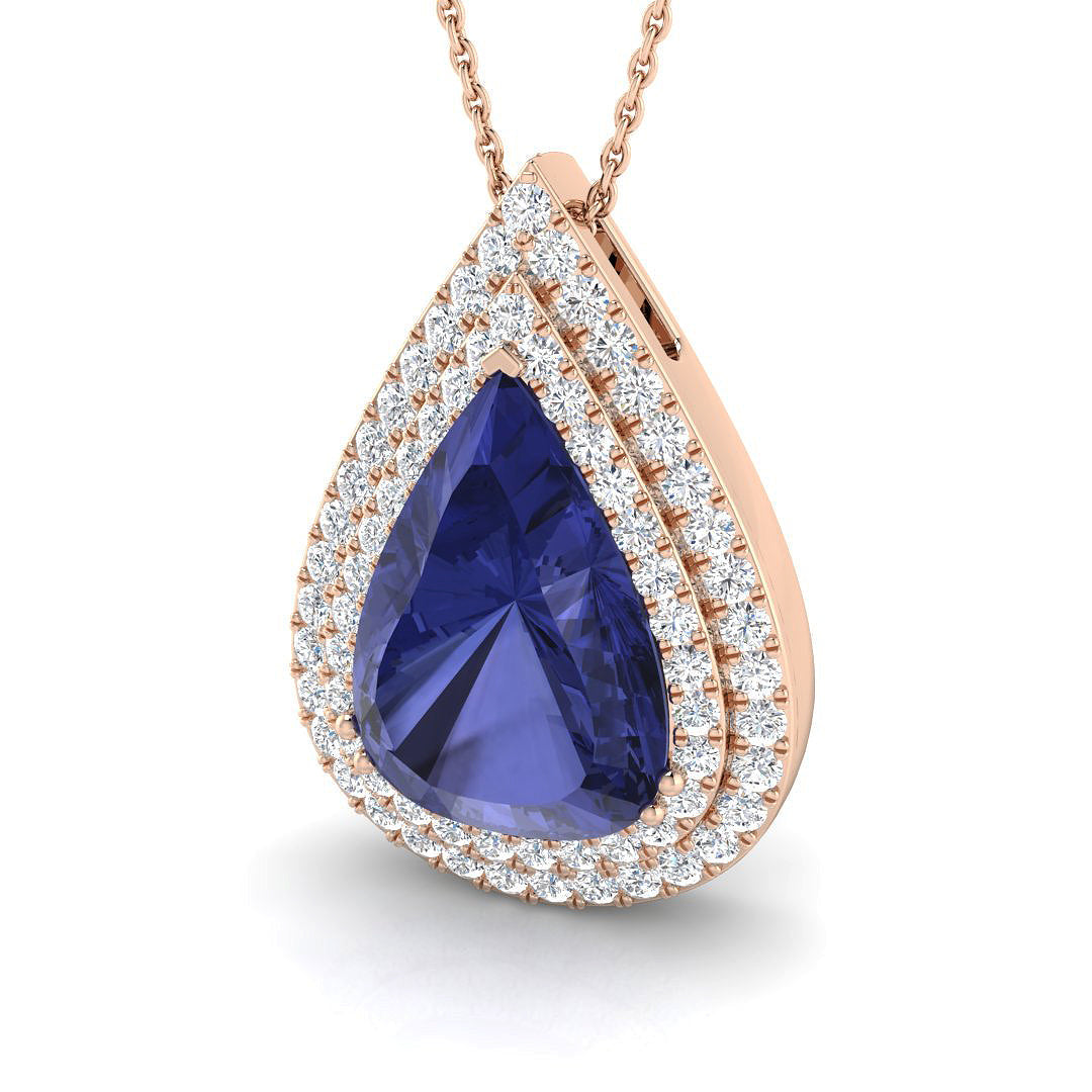 Luxury Tanzanite Teardrop Pendant in 10K/14K gold and platinum with certified lab-grown or natural diamonds