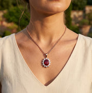 Oval Ruby Diamond Cluster Pendant in - Cluster Design in 10K/14K gold and platinum with certified lab-grown or natural diamonds