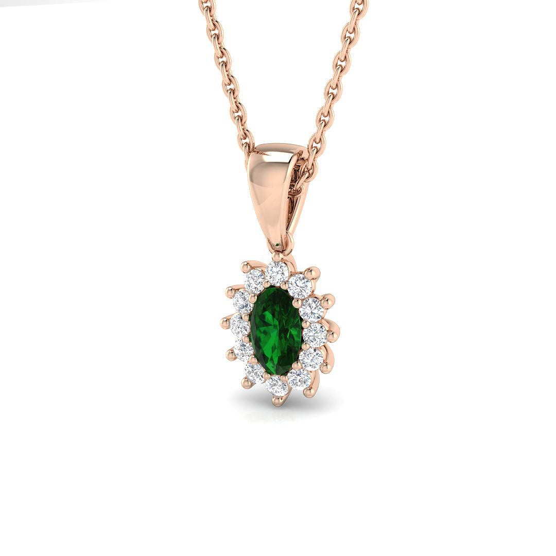 Oval Emerald Diamond Cluster Pendant Necklace in Gold - Without Chain in 10K/14K gold and platinum with certified lab-grown or natural diamonds