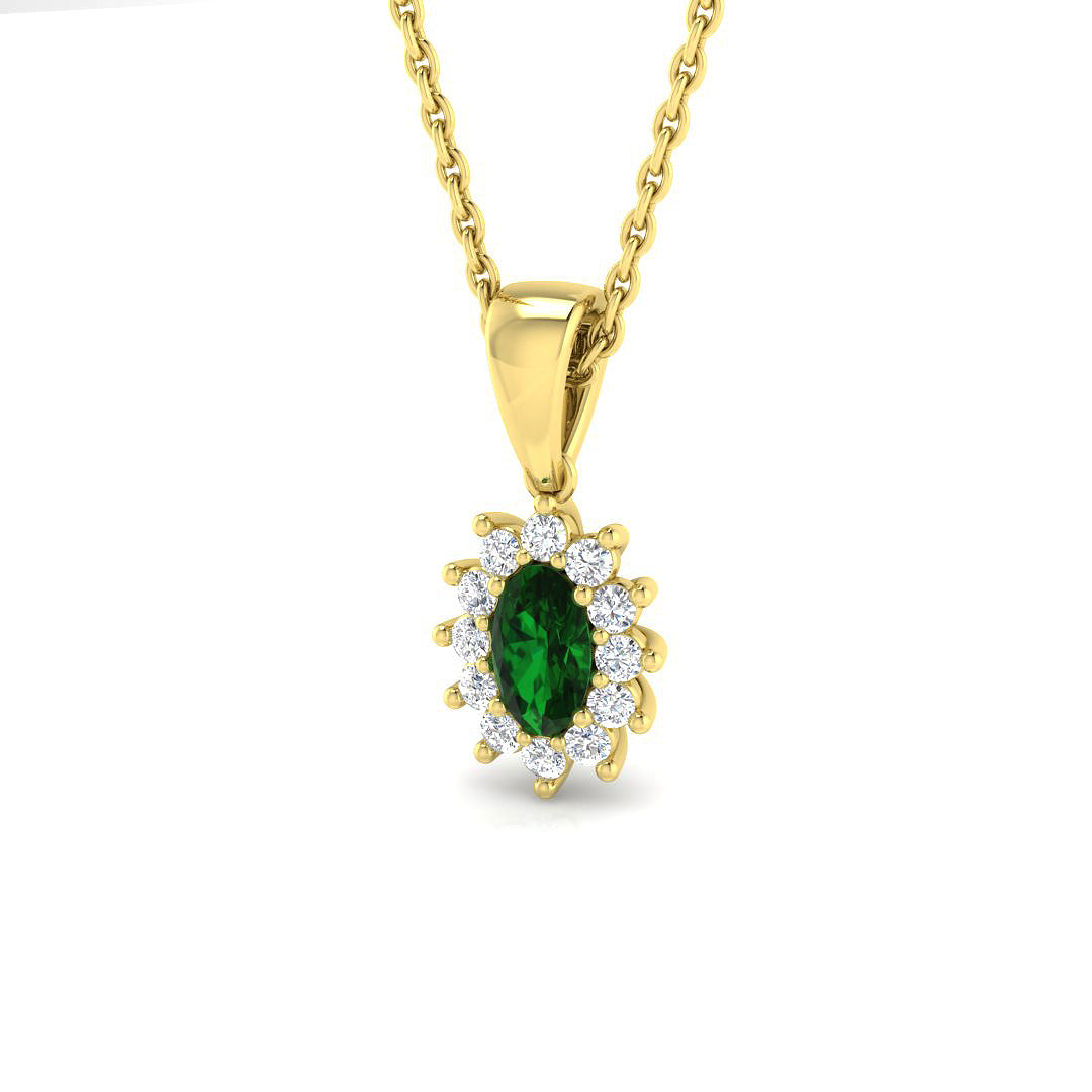 Oval Emerald Diamond Cluster Pendant Necklace in Gold - Without Chain in 10K/14K gold and platinum with certified lab-grown or natural diamonds