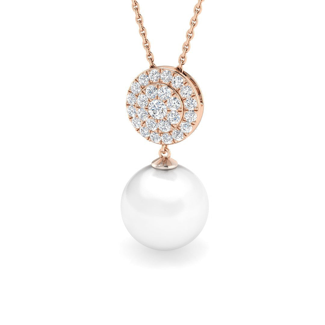 Round Pearl Diamond Drop Pendant in Gold Without Chain - UK Hallmarked in 10K/14K gold and platinum with certified lab-grown or natural diamonds