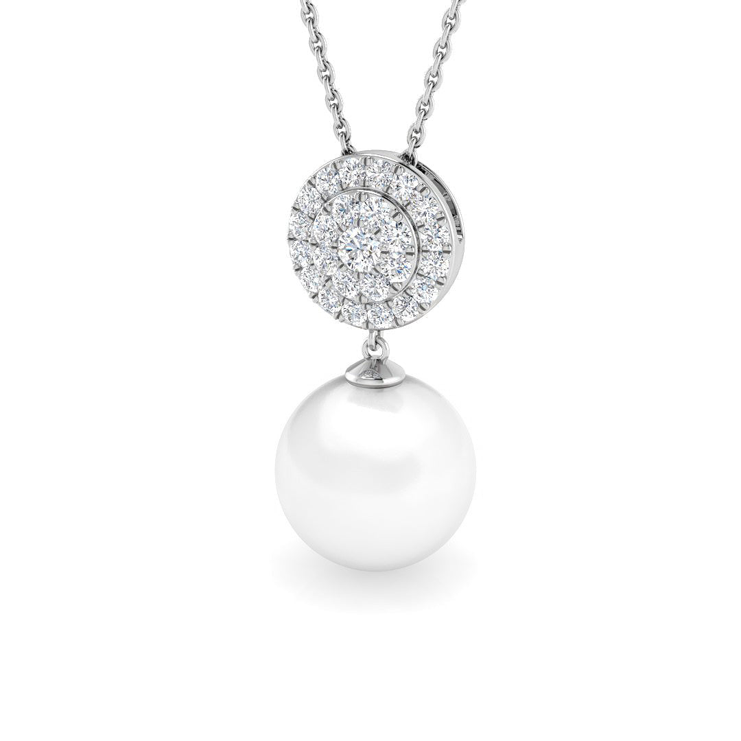 Round Pearl Diamond Drop Pendant in Gold Without Chain - UK Hallmarked in 10K/14K gold and platinum with certified lab-grown or natural diamonds