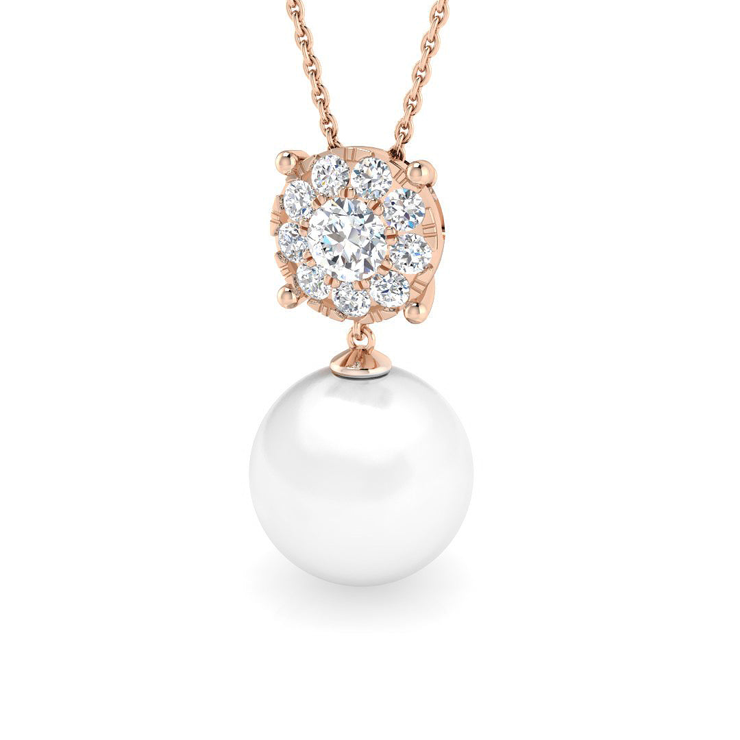 Pearl & Diamond Cluster Pendant in 10K/14K gold and platinum with certified lab-grown or natural diamonds