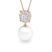 Pearl & Diamond Cluster Pendant in 10K/14K gold and platinum with certified lab-grown or natural diamonds