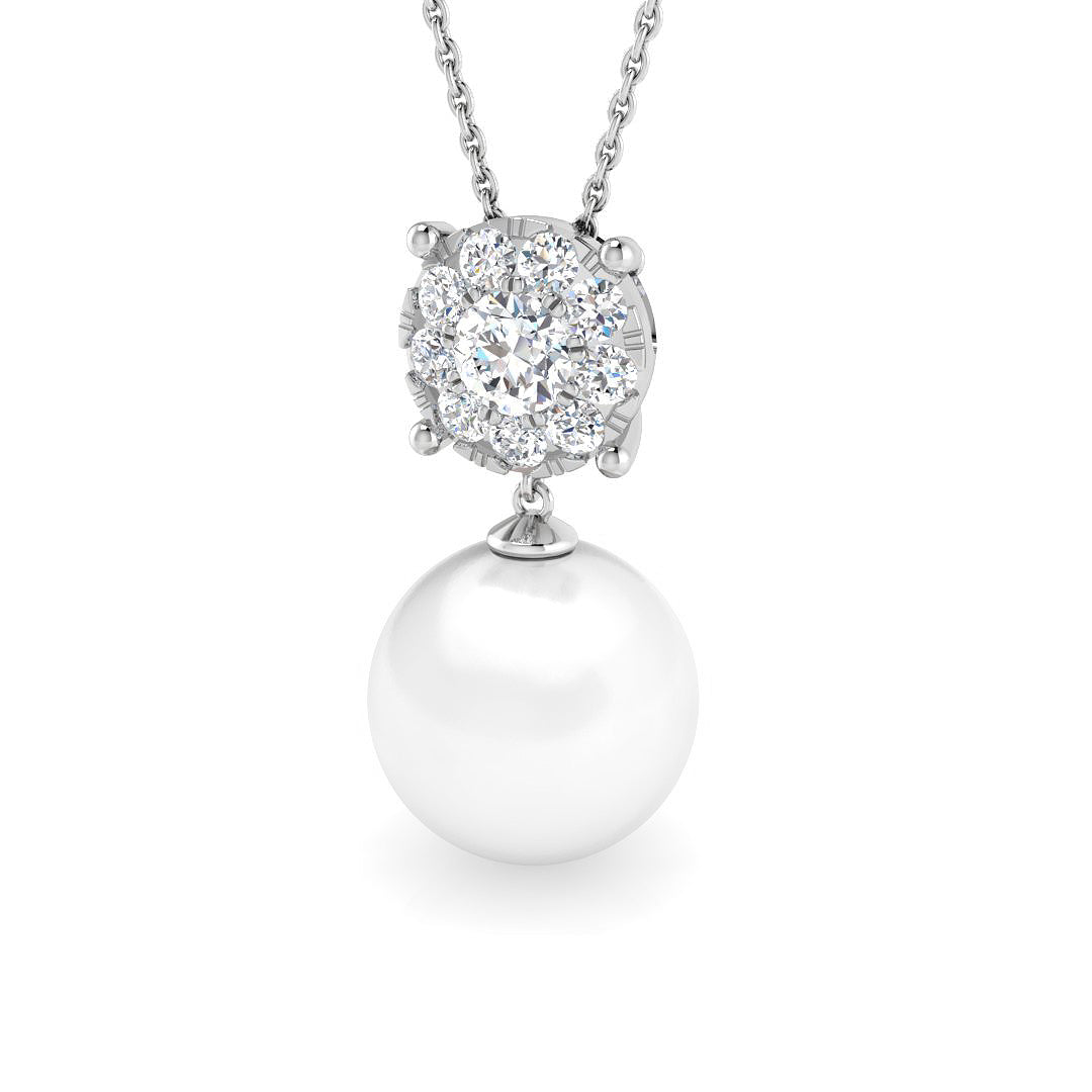 Pearl & Diamond Cluster Pendant in 10K/14K gold and platinum with certified lab-grown or natural diamonds