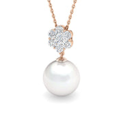 Floral Diamond Pearl Pendant in 10K/14K gold and platinum with certified lab-grown or natural diamonds
