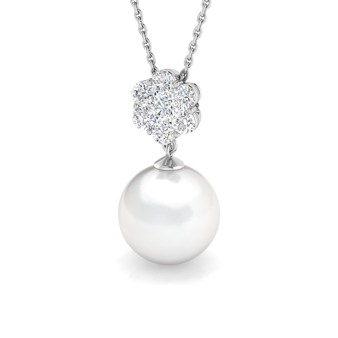 Floral Diamond Pearl Pendant in 10K/14K gold and platinum with certified lab-grown or natural diamonds