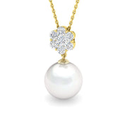 Floral Diamond Pearl Pendant in 10K/14K gold and platinum with certified lab-grown or natural diamonds