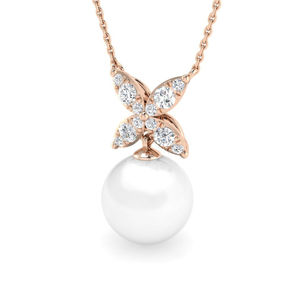 Diamond Pearl Pendant 4.5ct in 10K/14K gold and platinum with certified lab-grown or natural diamonds