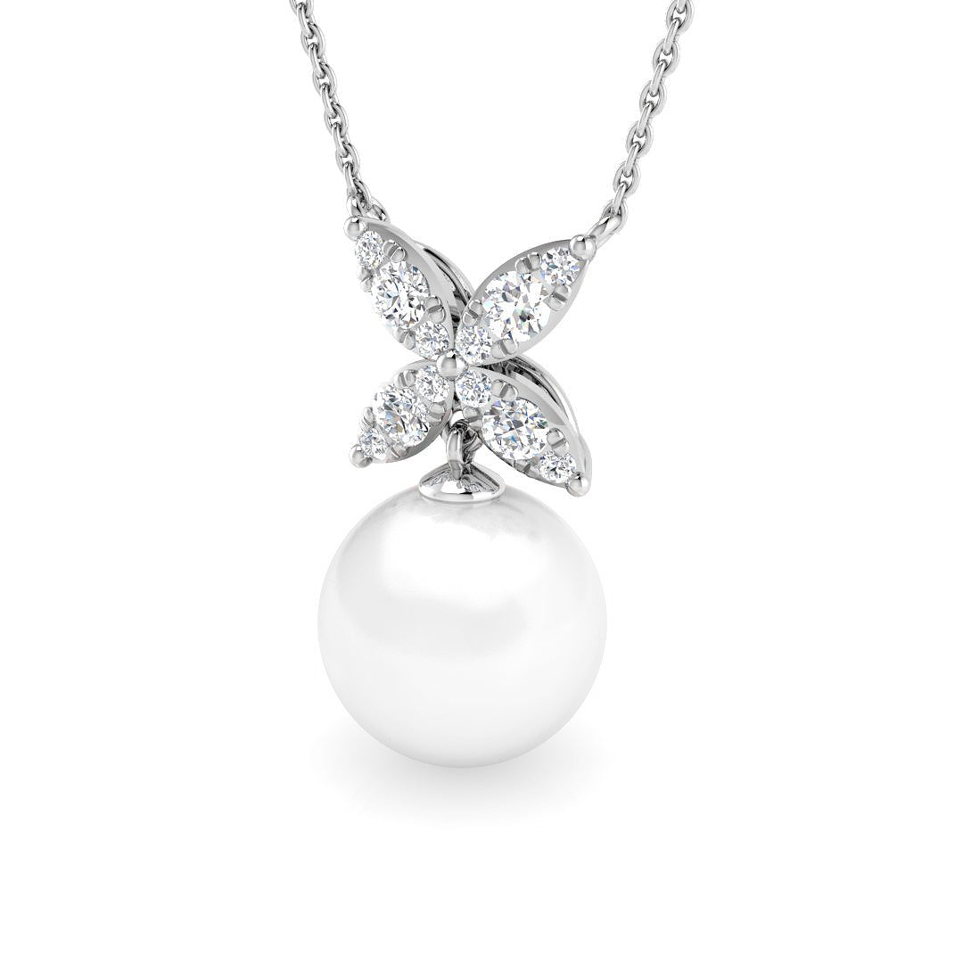 Diamond Pearl Pendant 4.5ct in 10K/14K gold and platinum with certified lab-grown or natural diamonds