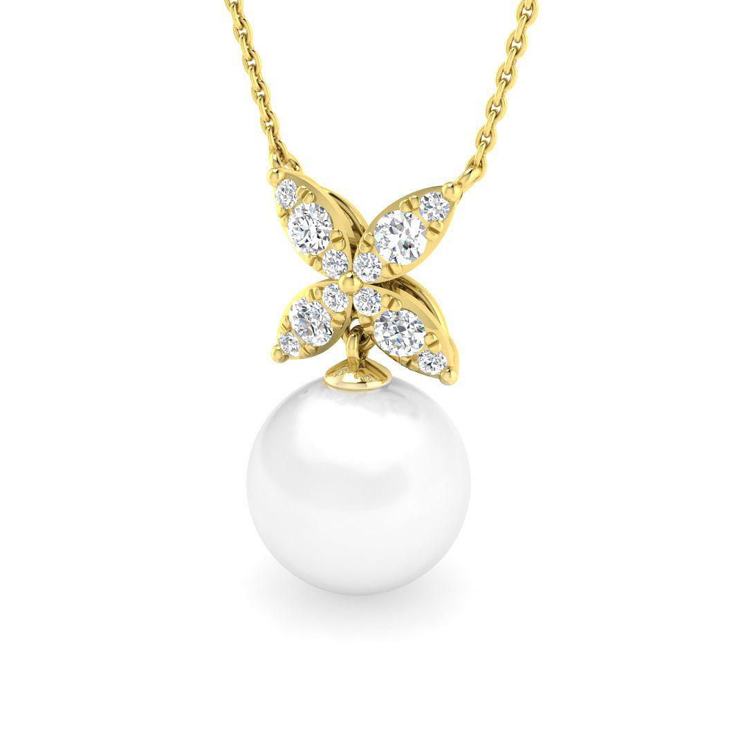 Diamond Pearl Pendant 4.5ct in 10K/14K gold and platinum with certified lab-grown or natural diamonds