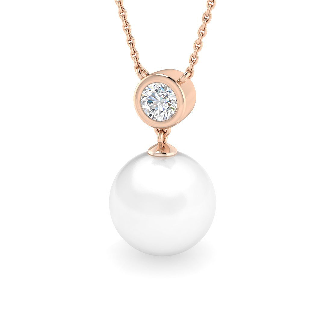 Pearl Diamond Solitaire Necklace in Gold or in 10K/14K gold and platinum with certified lab-grown or natural diamonds