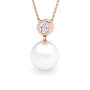 Pearl Diamond Solitaire Necklace in Gold or in 10K/14K gold and platinum with certified lab-grown or natural diamonds