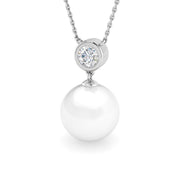 Pearl Diamond Solitaire Necklace in Gold or in 10K/14K gold and platinum with certified lab-grown or natural diamonds