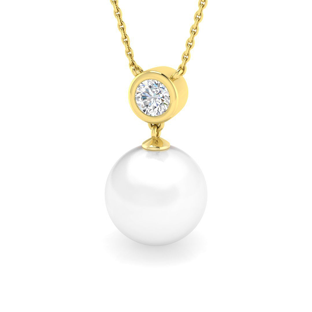 Pearl Diamond Solitaire Necklace in Gold or in 10K/14K gold and platinum with certified lab-grown or natural diamonds