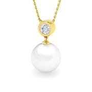 Pearl Diamond Solitaire Necklace in Gold or in 10K/14K gold and platinum with certified lab-grown or natural diamonds