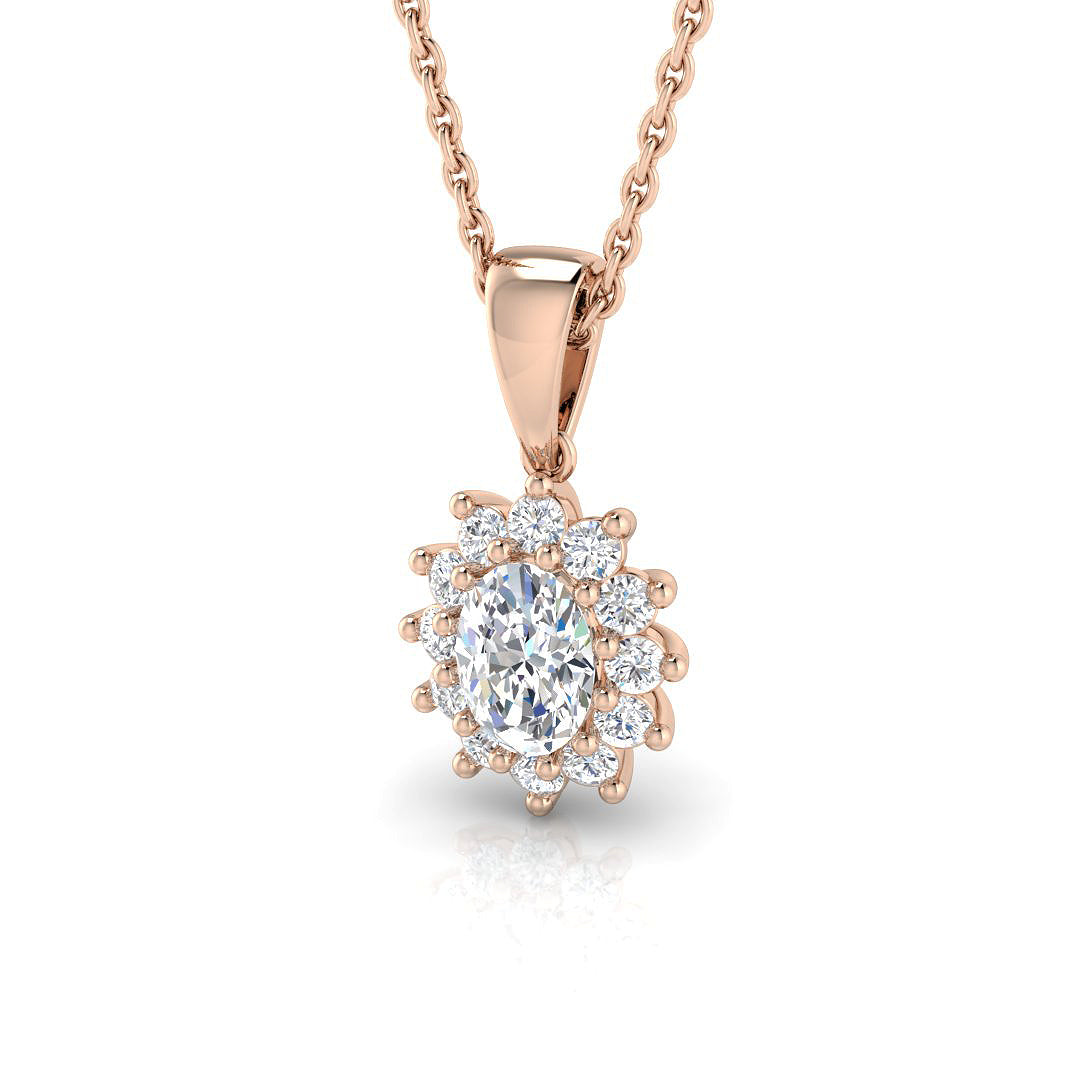 Oval Diamond Cluster Pendant in in 10K/14K gold and platinum with certified lab-grown or natural diamonds