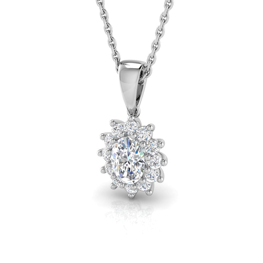 Oval Diamond Cluster Pendant in in 10K/14K gold and platinum with certified lab-grown or natural diamonds