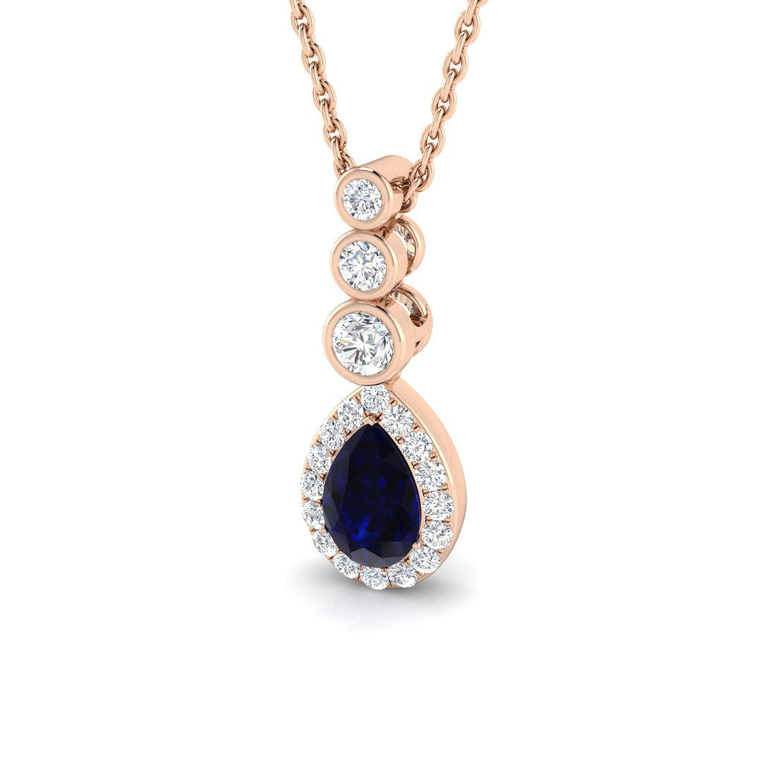 Pear Shape Sapphire and Diamond Pendant Without Chain in 10K/14K gold and platinum with certified lab-grown or natural diamonds