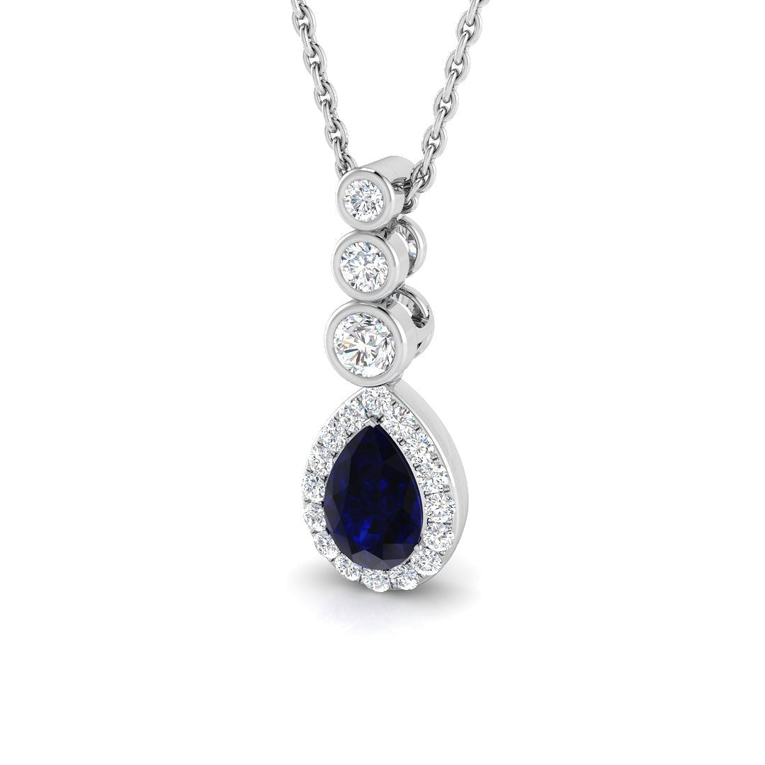 Pear Shape Sapphire and Diamond Pendant Without Chain in 10K/14K gold and platinum with certified lab-grown or natural diamonds