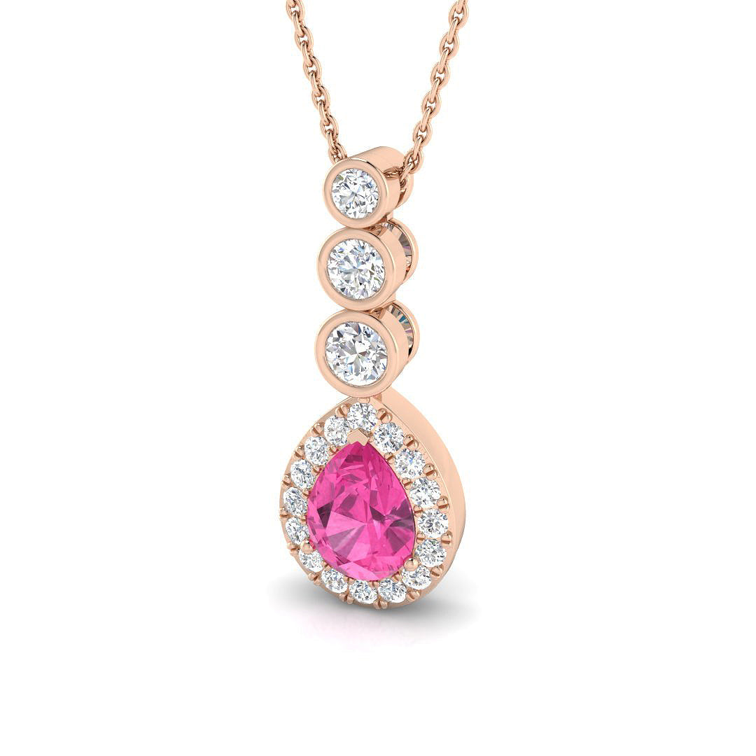Pink Sapphire Pendant 1.75ct Gold Necklace (Without Chain) in 10K/14K gold and platinum with certified lab-grown or natural diamonds