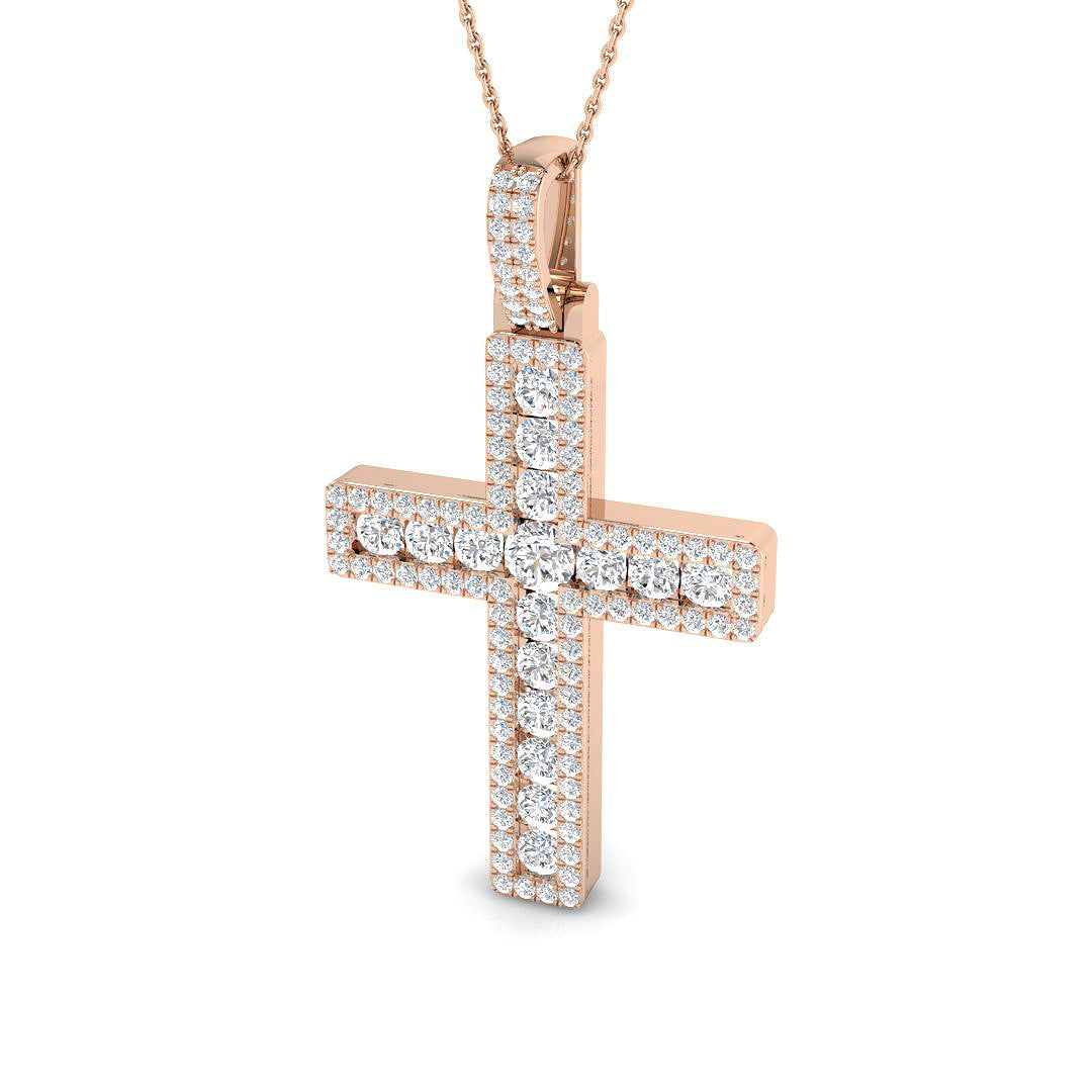 Round Pave Diamond Cross Necklace in Gold or Platinum - UK Made in 10K/14K gold and platinum with certified lab-grown or natural diamonds