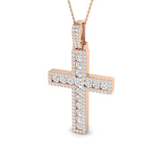 Round Pave Diamond Cross Necklace in Gold or Platinum - UK Made in 10K/14K gold and platinum with certified lab-grown or natural diamonds