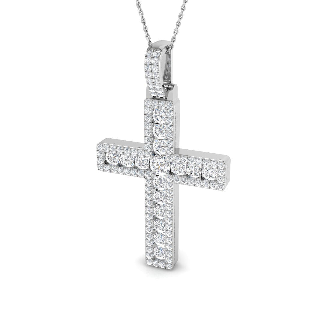 Round Pave Diamond Cross Necklace in Gold or Platinum - UK Made in 10K/14K gold and platinum with certified lab-grown or natural diamonds