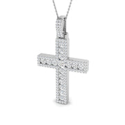 Round Pave Diamond Cross Necklace in Gold or Platinum - UK Made in 10K/14K gold and platinum with certified lab-grown or natural diamonds