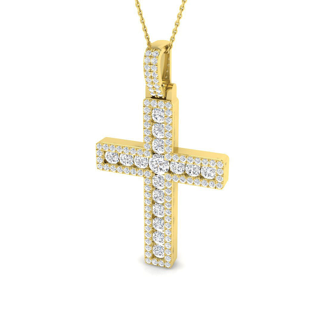 Round Pave Diamond Cross Necklace in Gold or Platinum - UK Made in 10K/14K gold and platinum with certified lab-grown or natural diamonds