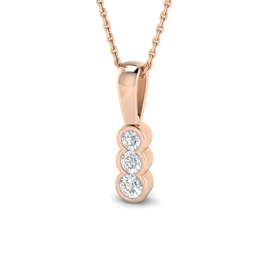 Three Stone Graduated Diamond Journey Pendant Necklace - Bezel Setting in 10K/14K gold and platinum with certified lab-grown or natural diamonds