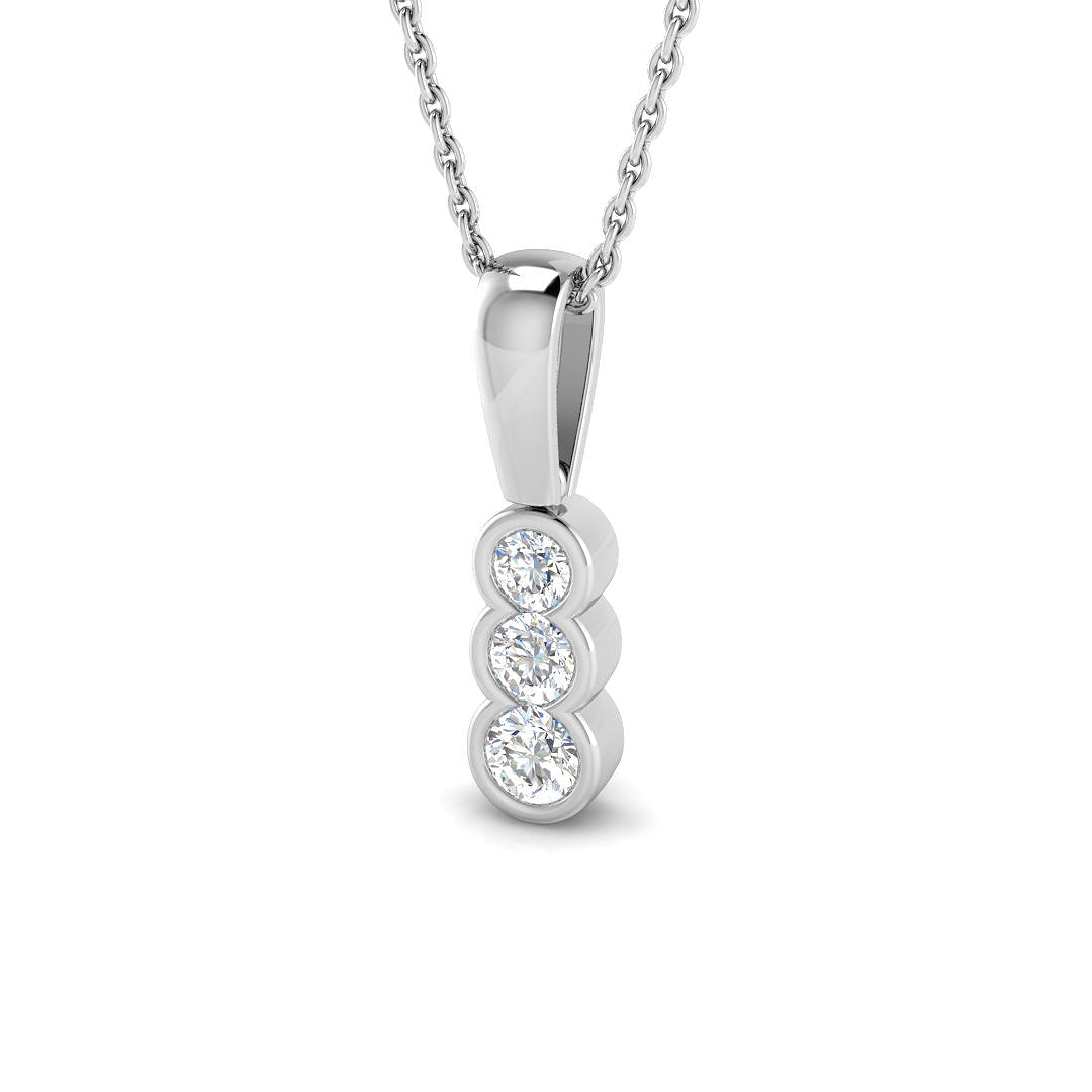 Three Stone Graduated Diamond Journey Pendant Necklace - Bezel Setting in 10K/14K gold and platinum with certified lab-grown or natural diamonds