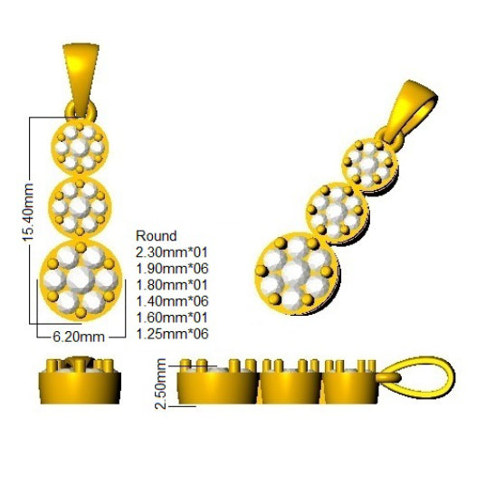 Three-Stone Diamond Pendant in 10K/14K gold and platinum with certified lab-grown or natural diamonds