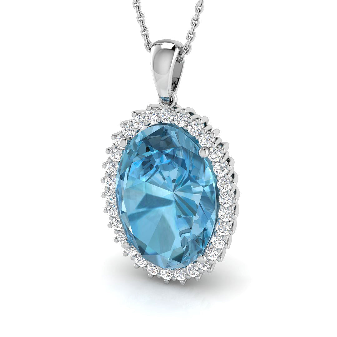 Blue Topaz Diamond Pendant 12 in 10K/14K gold and platinum with certified lab-grown or natural diamonds