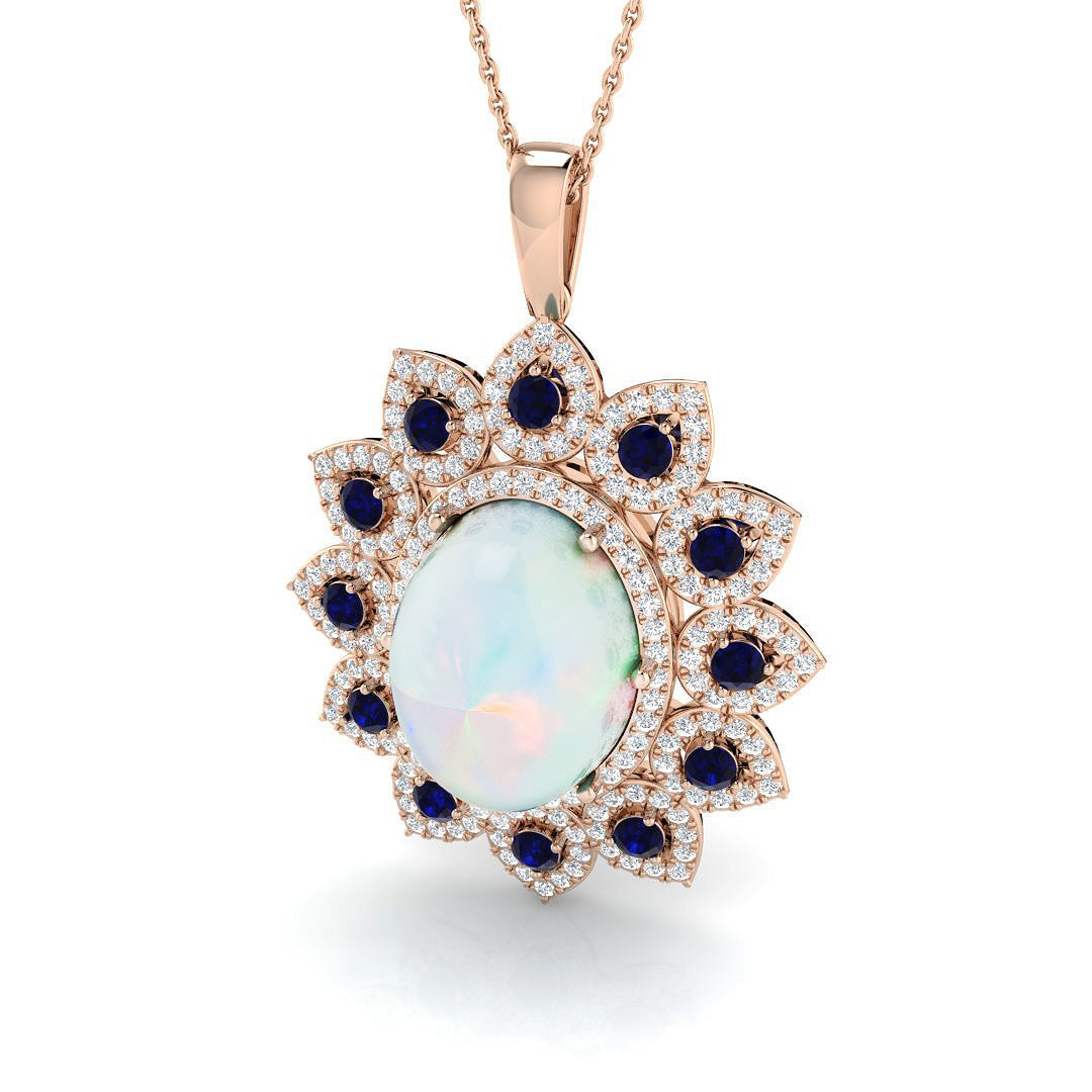 Opal Diamond Pendant 7.5ct Gold & Platinum Necklace in 10K/14K gold and platinum with certified lab-grown or natural diamonds