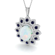 Opal Diamond Pendant 7.5ct Gold & Platinum Necklace in 10K/14K gold and platinum with certified lab-grown or natural diamonds