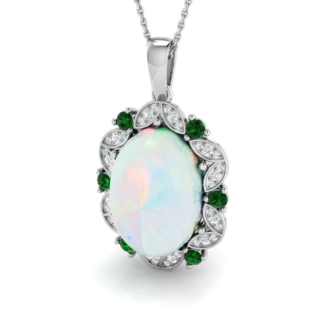 Emerald & Opal Diamond Pendant 8.5ct Gold & Platinum Necklace in 10K/14K gold and platinum with certified lab-grown or natural diamonds