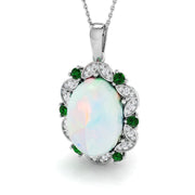 Emerald & Opal Diamond Pendant 8.5ct Gold & Platinum Necklace in 10K/14K gold and platinum with certified lab-grown or natural diamonds
