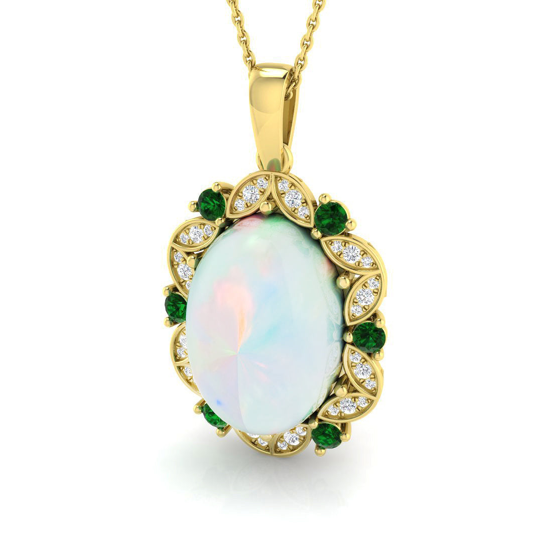Emerald & Opal Diamond Pendant 8.5ct Gold & Platinum Necklace in 10K/14K gold and platinum with certified lab-grown or natural diamonds