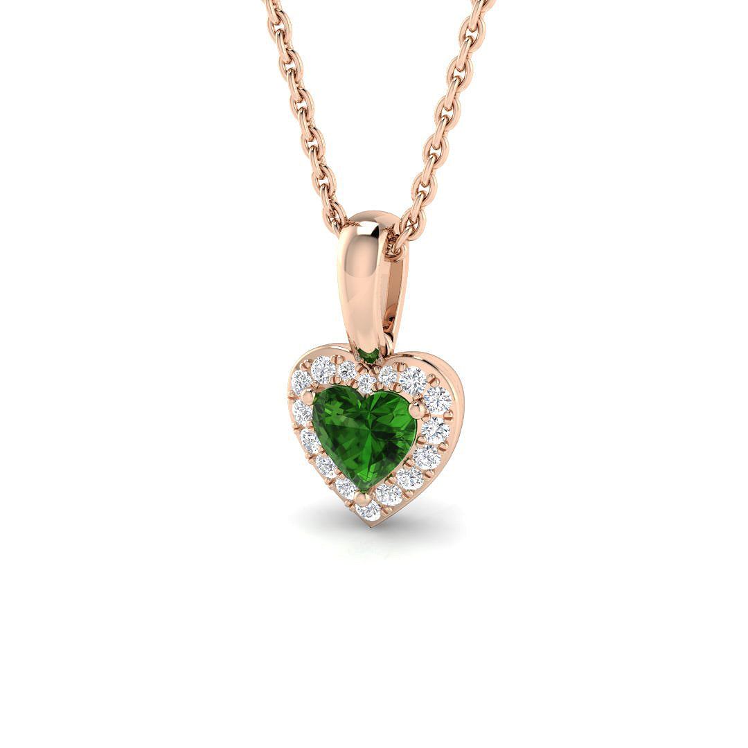 Heart Cut Emerald Pendant Necklace with Diamond Halo Design (Without Chain) in 10K/14K gold and platinum with certified lab-grown or natural diamonds