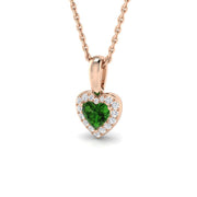 Heart Cut Emerald Pendant Necklace with Diamond Halo Design (Without Chain) in 10K/14K gold and platinum with certified lab-grown or natural diamonds